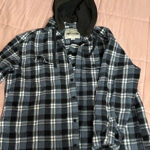 American eagle blue, white, and black flannel hoodie
